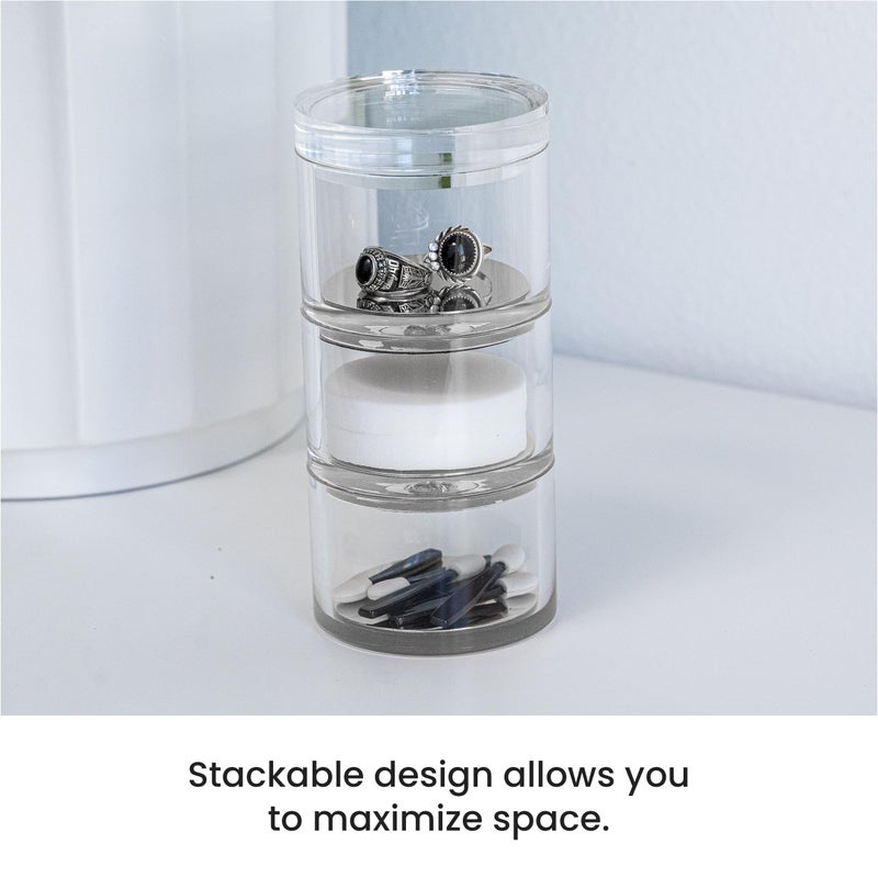 OfficeGoods 3-Tier Stackable Acrylic Holder- Stylish Desk Organizer and Storage for Office or Home - Transparent Round Design with Silver Metal Base - Image 4